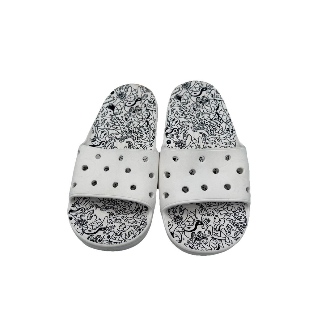 Crocs Classic Slides White Mens 10 W 12 Doodle Print Signed Harrington Slip On